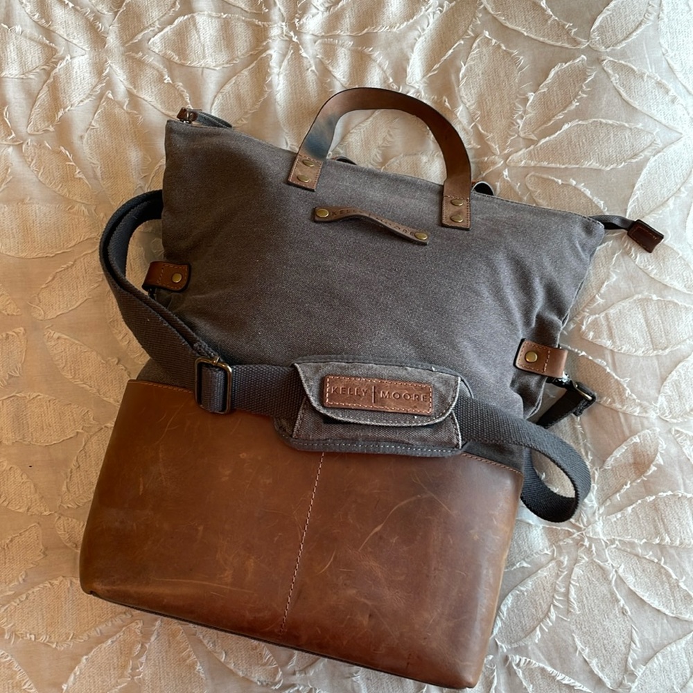 Kelly Moore Collins Shoulder Camera Bag Brown Leather and Dark Purple Canvas